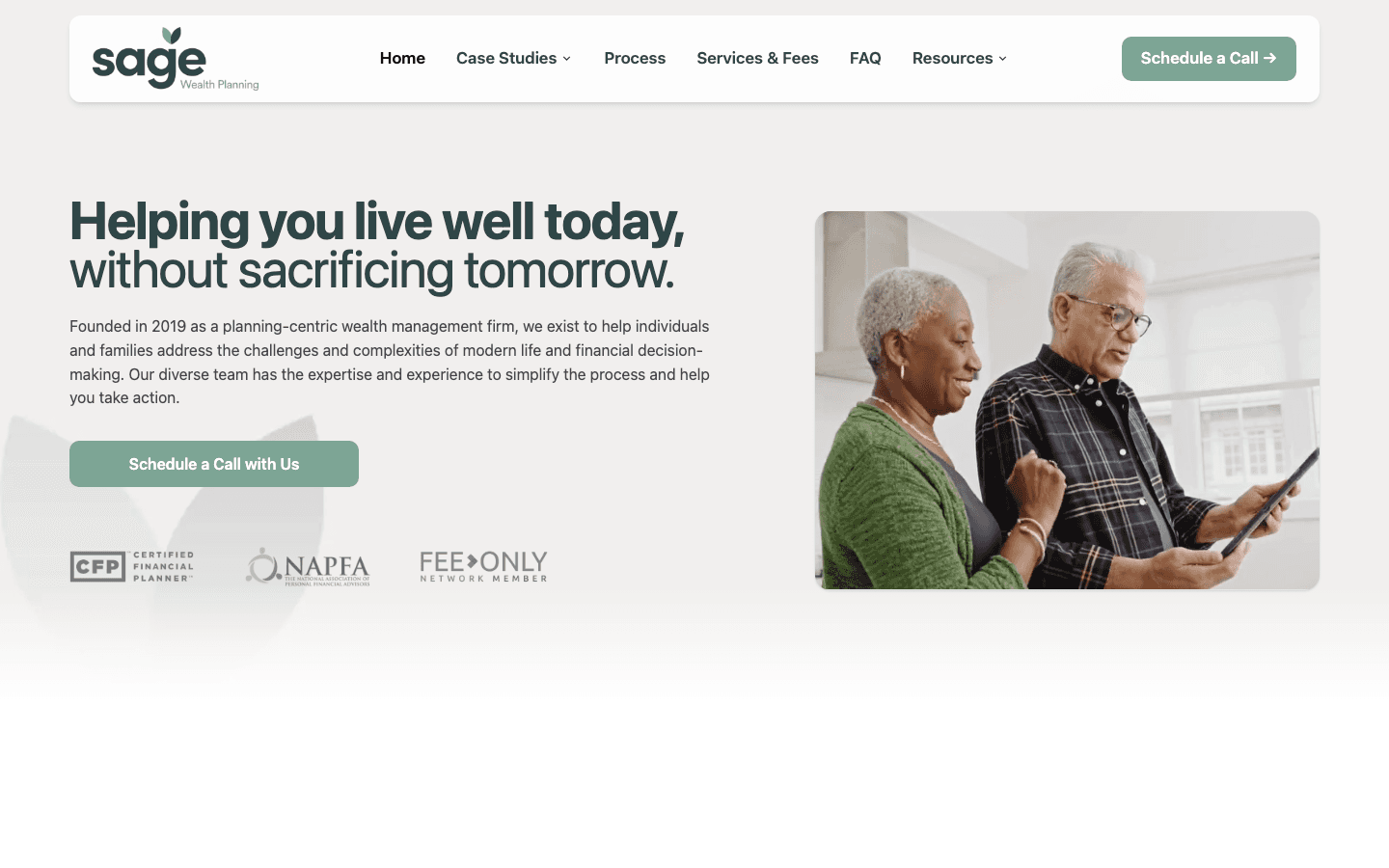 Sage Wealth Planning homepage on sagewealthplans.com