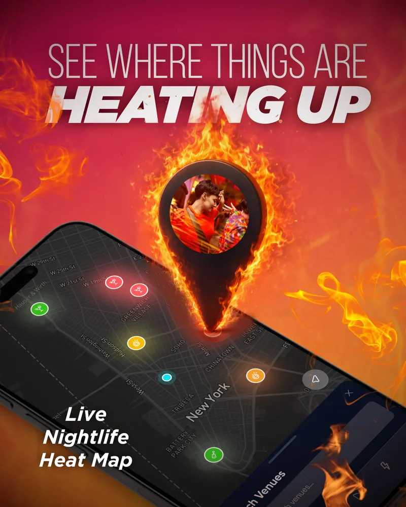 VYBE nightlife app heatmap showing live venue activity across Chicago